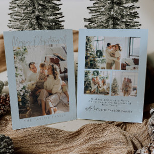 Vœux En Aluminium Elégante photo de famille Foil Carte de Noël bleue