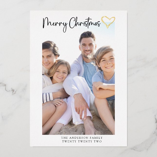 Vœux En Aluminium Joyeuse carte de Noël | Coeur de script moderne (Recto)