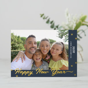 Vœux En Aluminium Joyeux Jour de l'An Script Photo Gold Foil Carte d