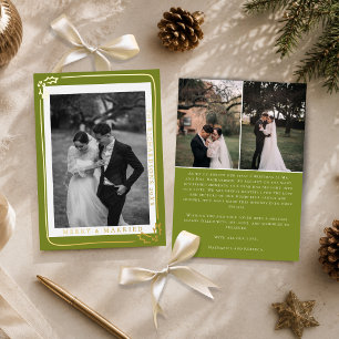 Vœux En Aluminium Joyeux & Mariés Carte de Noël 3 Photos Vert Olive