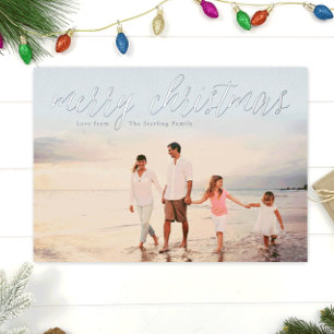 Vœux En Aluminium Silver Foil Joyeux Carte photo de Noël   Bleu glac