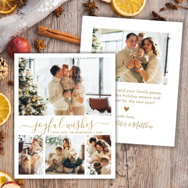 Voeux Joyeux Gold Script 4 Photo Carte de Noël (Créateur téléchargé)