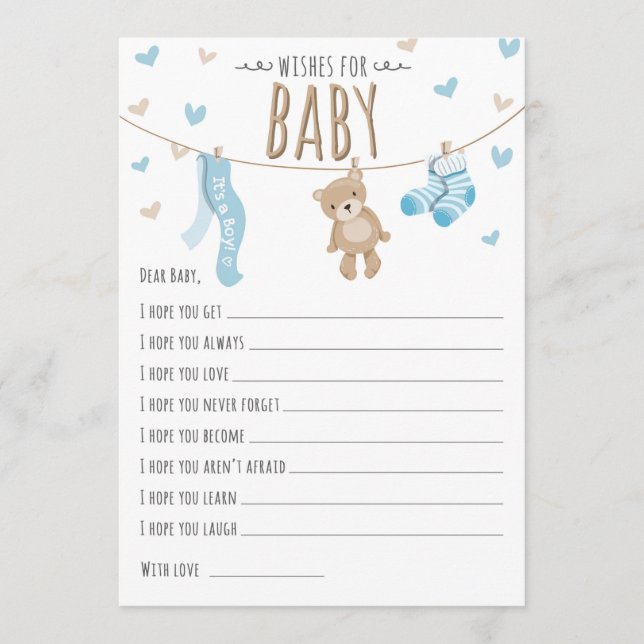 Voeux pour bébé Teddy Bear Blue Boy Carte de jeu (Devant)