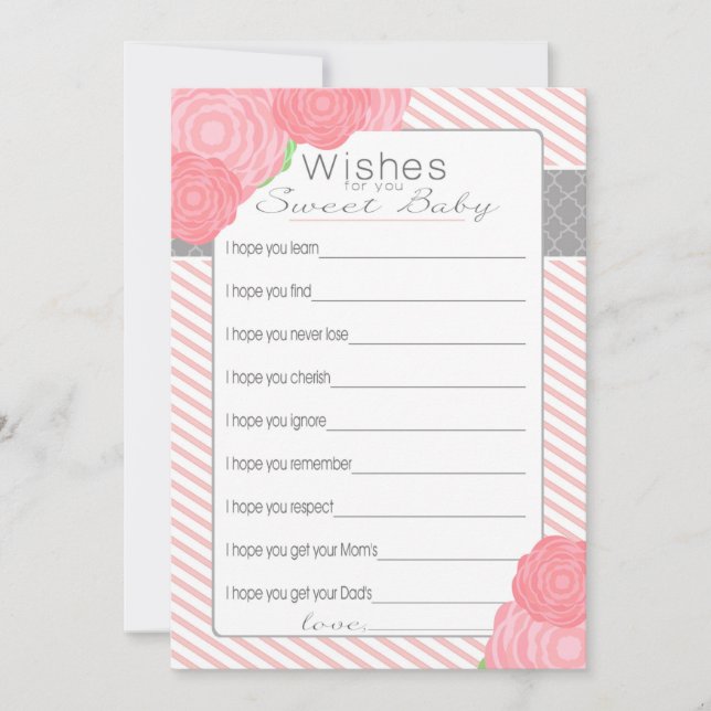 Voeux pour carte Baby shower. Rose (Devant)