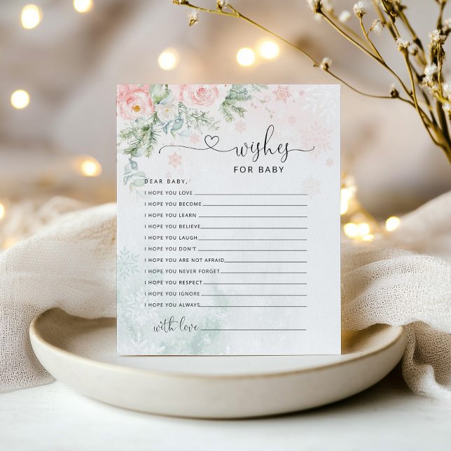 Voeux pour carte bébé. Les souhaits roses d'hiver  (Créateur téléchargé)