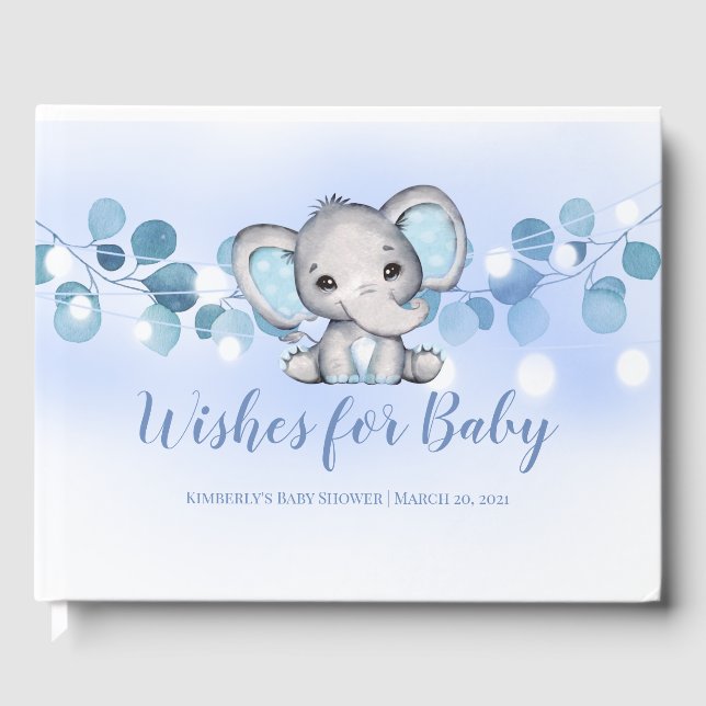 Voeux pour livre bébé Blue garçon éléphant (Recto)