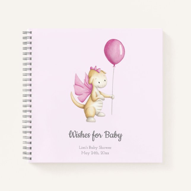 Voeux roses pour Baby Dragon Baby shower Livre d'i (Devant)
