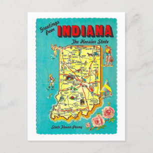 Voeux vintages de carte postale Indiana Map