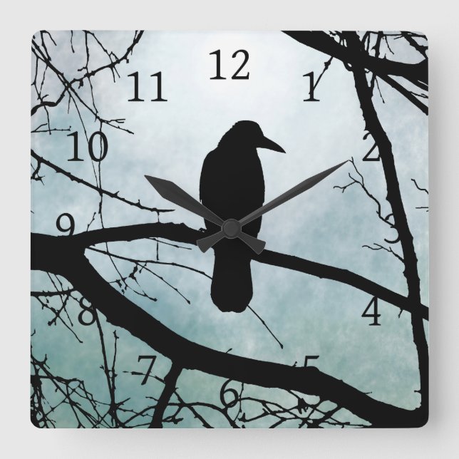 Vogel 77 Crow Raven Quadratische Wanduhr (Vorderseite)