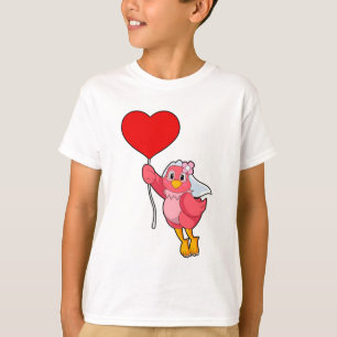 Vogel als Braut mit Schleier und Herzballon T-Shirt