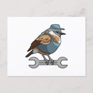 Vogel als Handwerker mit Wrench Postkarte