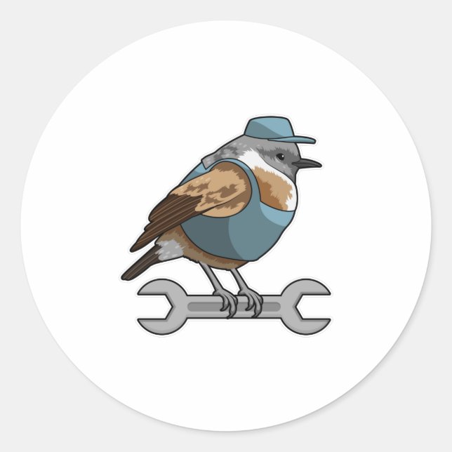 Vogel als Handwerker mit Wrench Runder Aufkleber (Vorderseite)
