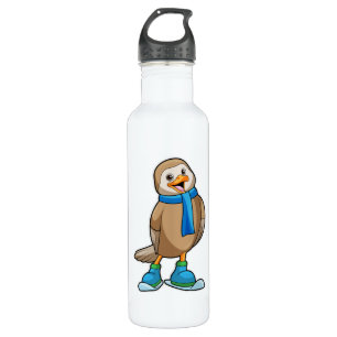 Vogel als Skifahrer mit Ski & Scarf Edelstahlflasche