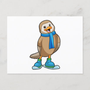 Vogel als Skifahrer mit Ski und Schal Postkarte