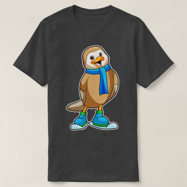 Vogel als Skifahrer mit Skiern T-Shirt (Design vorne)