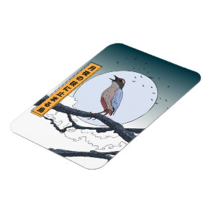 Vogel am Zweig bei Mondlicht Nacht Magnet