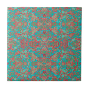Vögel Arabesque Bohemian Boho Türkis Rot Grün Fliese