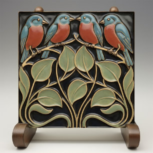 Vogel auf Blumen Art Deco Nouveau Wanddekoration Fliese