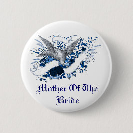 Vogel auf Blumenstrauß (Blau) Button