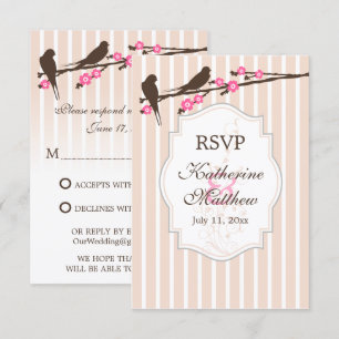 Vögel auf Blüten-Sakura-RSVP / Antwortkarten Einladung