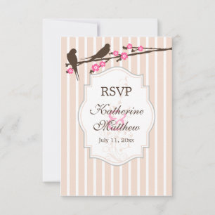Vögel auf Blüten-Sakura-RSVP-Karten / Antwortkarte Einladung