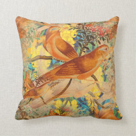 Vögel auf Branntwein Aquamarin, orange, Gelbwürfel Kissen