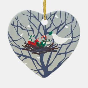 Vogel auf dem Nest am Weihnachten Keramikornament