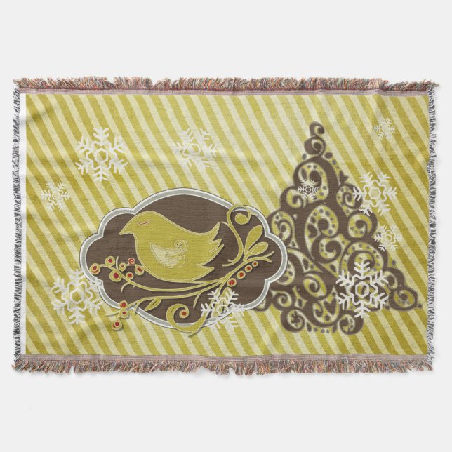 Vogel auf dem Olive Stripe Holiday Throw Decke (Vorderseite)