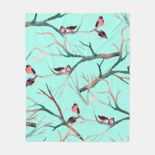 Vögel auf den Baumzweigen Aquarellmalerei Fleecedecke