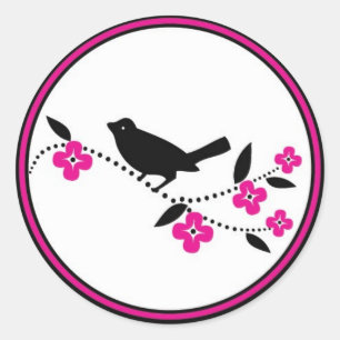 Vogel auf der Zweigstelle Cherry Blossom Runder Aufkleber