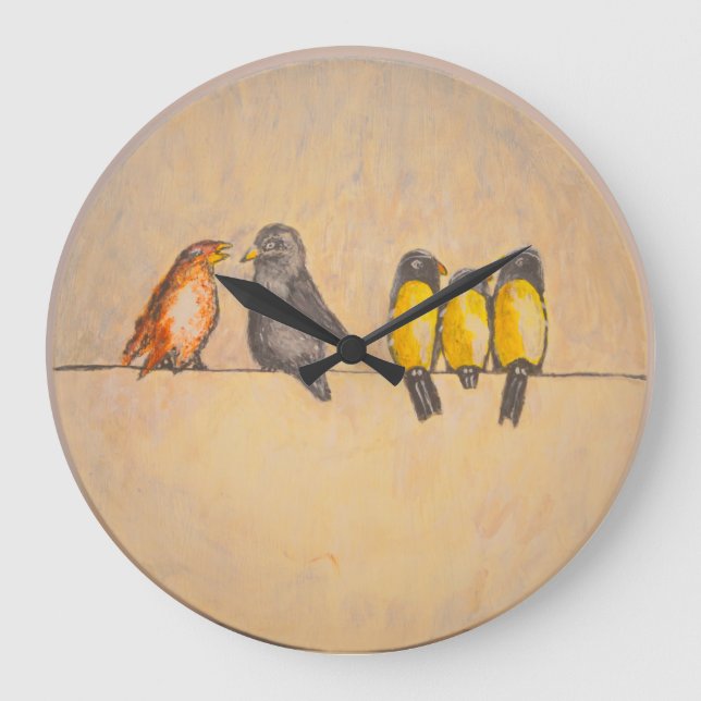 Vögel auf Draht - Acrylmauer Große Wanduhr (Vorderseite)