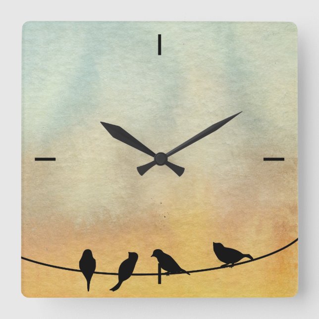 Vögel auf Draht Quadratische Wanduhr (Vorderseite)
