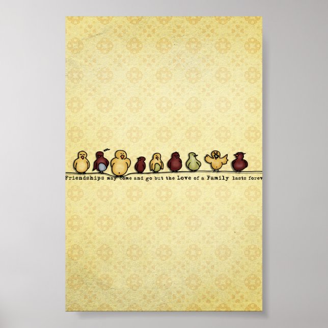 Vögel auf Drahtgelb-Hintergrund Zitat Poster (Vorne)