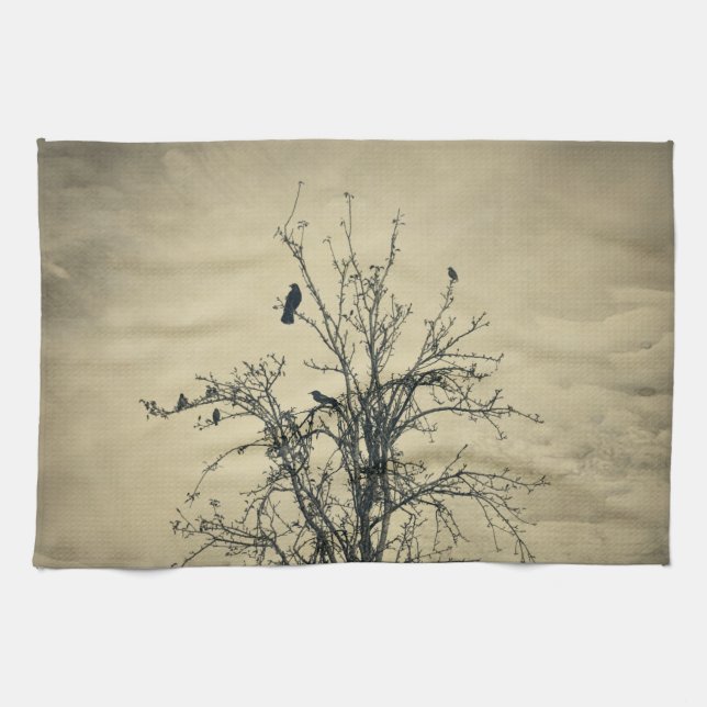 Vögel auf einem Baum Geschirrtuch (Horizontal)