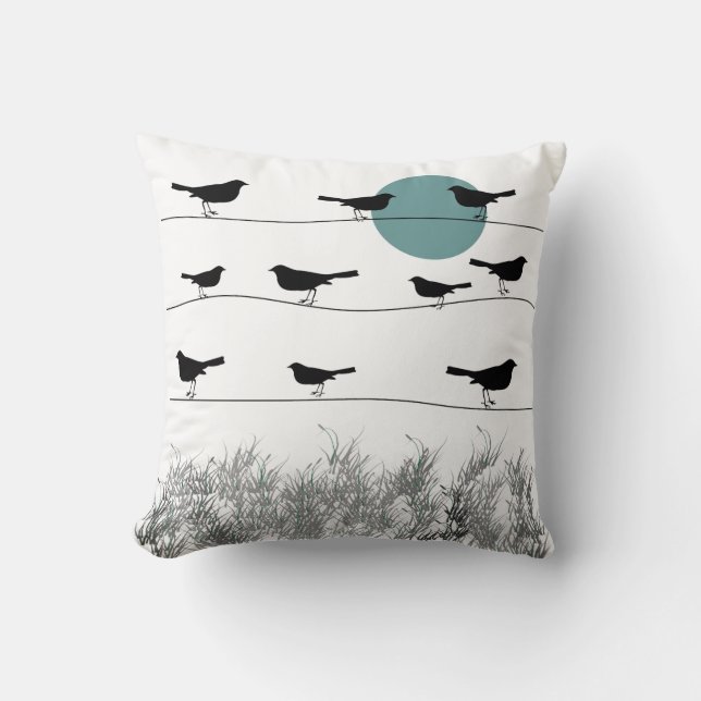 Vögel auf einem Draht-Kissen Kissen (Vorderseite)