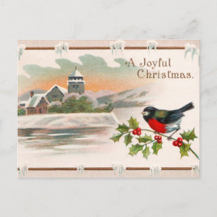 Vogel auf einem Holly-Zweig Postkarte