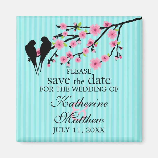 Vögel auf einem Kirschblossom Save the Date Magnet (Vorne)