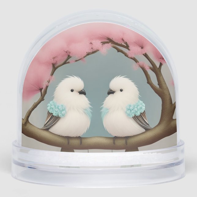Vögel auf einem Kirschblossom-Zweig Schneekugeln (Vorderseite)