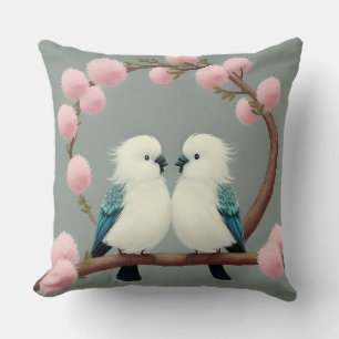 Vögel auf einem Kirschblütenzweig Kissen