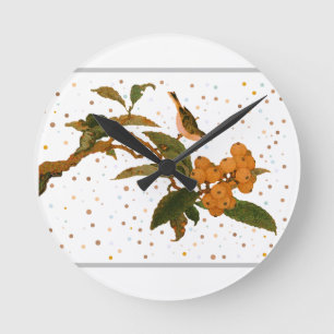Vogel auf einem Obstbaum Runde Wanduhr