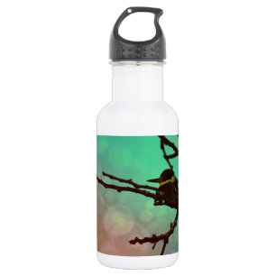 Vogel auf einem Zweig - Aqua N Pink Trinkflasche