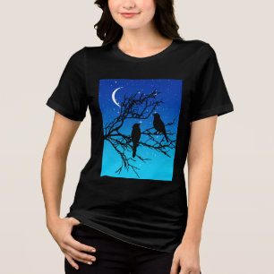 Vögel auf einem Zweig, Schwarz gegen Abend Blau Tri-Blend Shirt