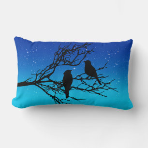 Vögel auf einem Zweig, Schwarz gegen Abend Blaue  Lendenkissen