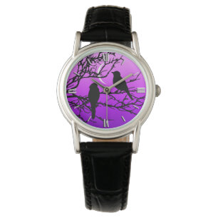Vögel auf einem Zweig, Schwarz gegen Zweilicht Lil Armbanduhr