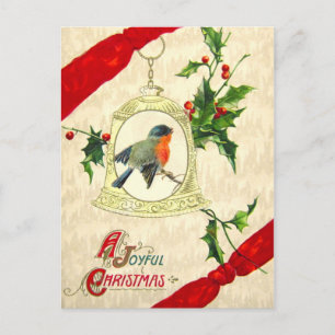 Vogel auf einer Glocke mit Stechpalme Postkarte