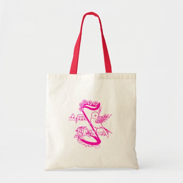 Vogel auf einer musikalischen Anmerkung mit Tragetasche (Vorne)