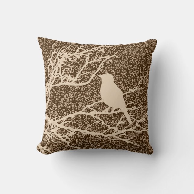Vogel auf einer Niederlassung, beige gegen Brown Kissen (Vorderseite)