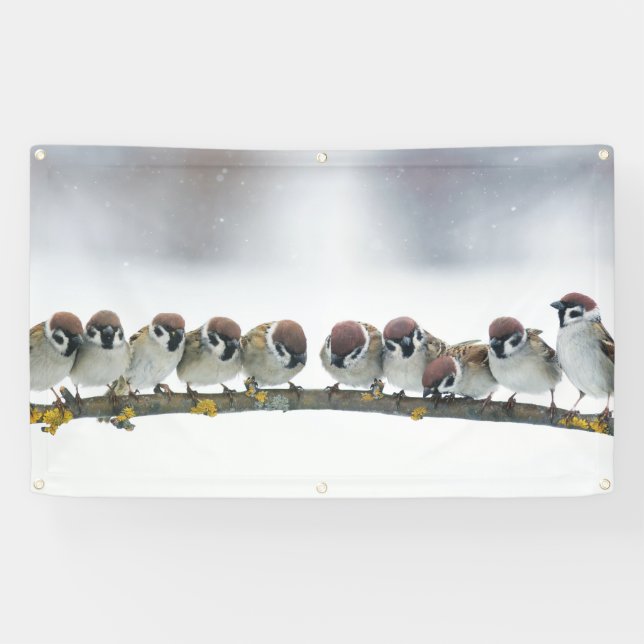 VÖGEL AUF einer NIEDERLASSUNG Fahne Banner (Horizontal)
