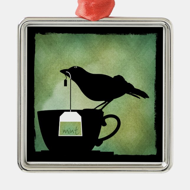 Vogel auf einer Teacup-Verzierung Ornament Aus Metall (Vorne)