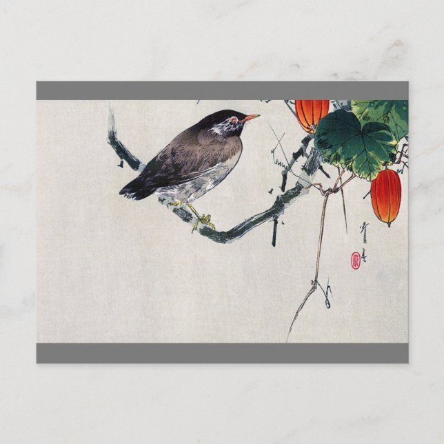 Vogel auf einer Trichosanthes Branch, Watanabe Sei Postkarte (Vorderseite)
